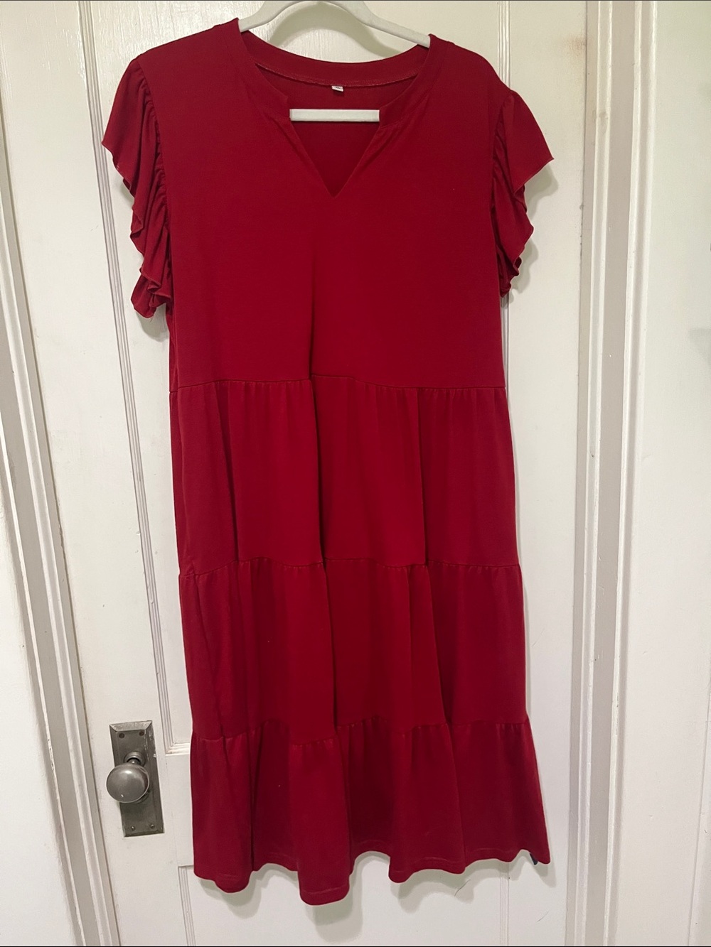 Amazon Red Tiered Ruffle Sleeve Dress